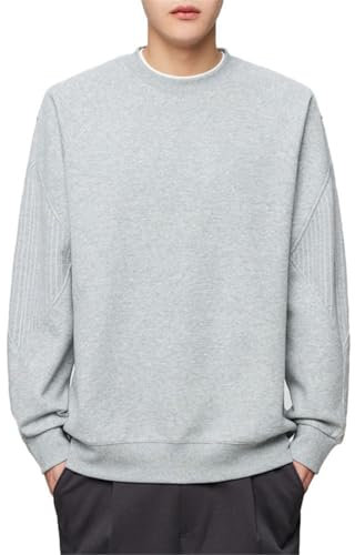 Seiizaa Sudadera con Bordado Grueso y Cuello Redondo de Felpa cálida de otoño e Invierno para Hombre-Light Grey-L