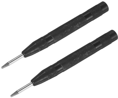 M METERXITY 2-Pack Automatic Center Punch, 133mm High Speed Steels Spring Loaded Nail Punch Tool for Steel Plate/Wooden Board/Glass, Adjustable Impact Punch Window Breaker Tool [Black]