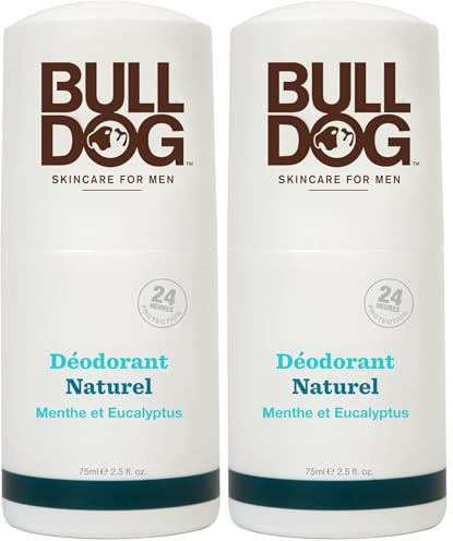 Bulldog Skincare for Men - Deodorante Roll On Menta Piperita e Eucalipto - Cura Corpo Uomo - 75ml - Vegan & Cruelty Free (Confezione da 2)
