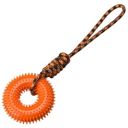Genérico Juguetes Chirriantes para Perros,Anillo Mordedor con Púas para Entrenamiento - Anillo para con Cuerda para Perros Fuertes para Jardín Parques Y Exterior