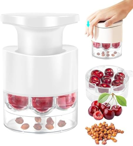 Dénoyauteur À Cerises, Dénoyauteur Mirabelle 7 Trous, Nouveau Grande Capacité Dénoyautage,Type À Poussoir Protection Anti-éclaboussures Pour La Séparation Propre De La Chair Et Du Noyau Cerises Dattes