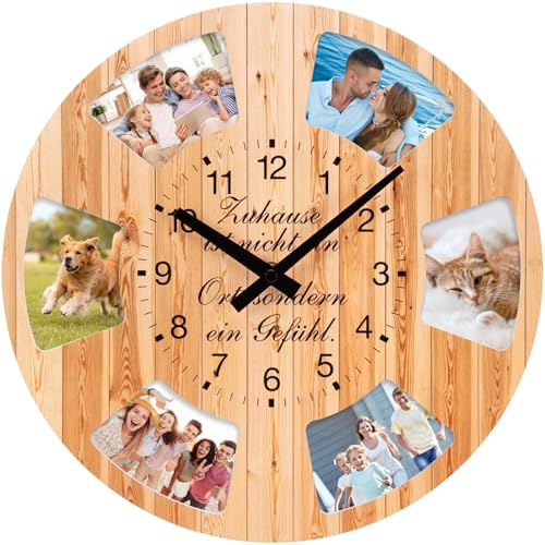 VIVILINEN Reloj de Pared Moderno con 6 Fotos Intercambiables Reloj Pared Original Silencioso, Cumpleaños, Aniversarios y Amantes de los Animales