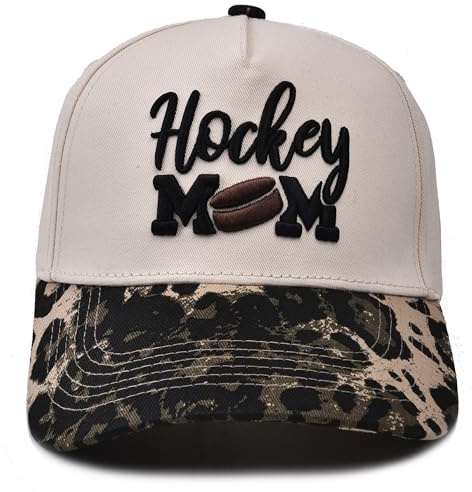 Hockey Mom Hat for Women, Mommy Mama Embroidered Adjustable Vintage Baseball Caps for Casual Wear Beige