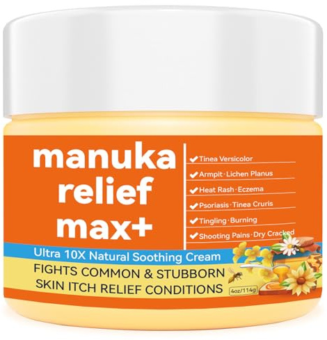 Benolixia Manuka Honey Cream Max Strength Treat Natural Organic Ointment, Soothing Relief for Dry, Heat Rash, Itching, Eczema, Psoriasis, Leg, Stomach, Armpit, Foot, Hand