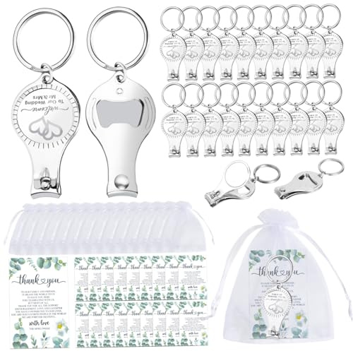Takingup 50 Pcs Wedding Party Favors for Guests - Heart Keychain with Bottle Opener & Nail Clipper, Includes Thank You Cards and Organza Bags, Bridal Shower Favors for Guests, Wedding Party