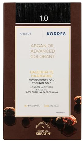 KORRES Argan Oil Colorant – ammoniakfreie Haarfarbe Schwarz 1.0 – mit Bio-Arganöl, 100% Grauhaarabdeckung & vegan für ein langanhaltendes Farbergebnis