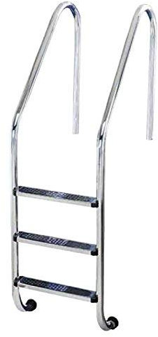 Escalera Piscina estándar 4 Peldaños Antideslizantes. Acero Inoxidable AISI 304 con Anclajes con Toma de Tierra. Regalo Limpiador de Acero