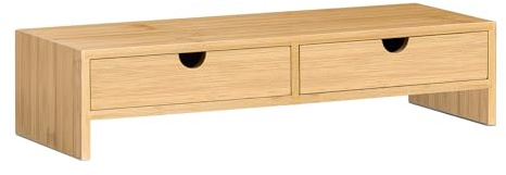 SoBuy FRG198-N Monitor Bildschirm Ständer Monitorerhöhung Bildschirmerhöher Monitorständer Tischaufsatz aus Bambus mit 2 Schubladen BHT ca.: 47x18x11cm
