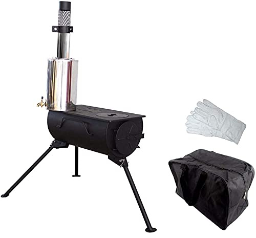 NJ Comfort Wood Burning Stove Portable Camping Cooker Tent Heater Firepit + 3L Water Heater