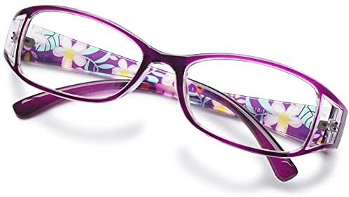 KOOSUFA Lesebrillen Damen Lesehilfe Sehhilfe Augenoptik Blumen Qualität Vollrandbrille (Violett, 6.0)