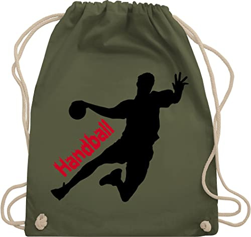 Turnbeutel Rucksack - Handball EM 2026 Trikot Ersatz - Handballer mit Schriftzug - Unisize - Olivgrün - geschenke handballbeutel hanball juterucksäcke kinderturnbeutel halbball juterucksack