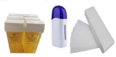 Kit de Depilación Profesional, 1 Calentador de Cera Tibia Roll-on, 6 Cartuchos de Cera(100ml/ud), 1 Paquete de Bandas Depilatorias(100uds)