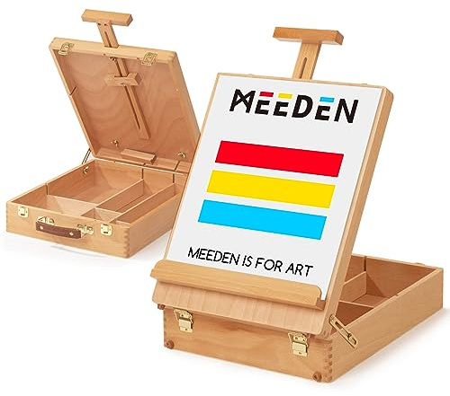 MEEDEN Grande boîte à croquis de studio, chevalet de table réglable en bois de hêtre massif avec boîte de rangement, pinceaux, toile max 71 cm