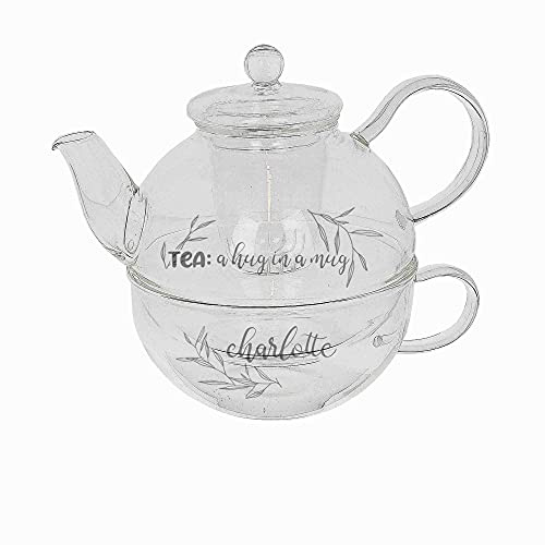 Personalised Engraved Tea Pot Hug in a Mug Tea for One Set with Cup and Built in Strainer (Empty Set)