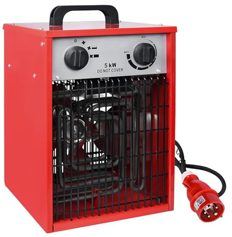 XMTECH Heizlüfter Elektroheizung 5kW 400V - Bauheizer Elektroheizer Heizstrahler Heizgeraet Heizgebläse, 3 Heizstufen mit Netzkabel