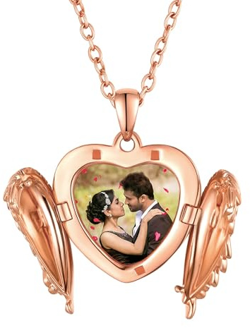 FindChic Herz Medaillon zum Öffnen für Bilder, Sonnenblumen Foto Anhänger Frauen Personalisierte Halskette mit Gravur Locket Necklace, Rosegold, 45+5cm, Geschenke für Weihnachten Geburtstag