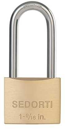 SEDORTI Outdoor Weatherproof Padlock with Stainless Steel Shackle and Solid Brass Body, Marine Grade Rustproof Long Lock for Sheds, Storage Unit School Gym Locker, Fence, Toolbox, Hasp Storage