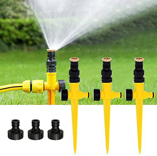 GROOFOO 3 Pezzi Irrigatore Giardino, 360 ° Rotante, Automatica, Regolabile per Prati, Cortile, Piante, Fiori, Verdure