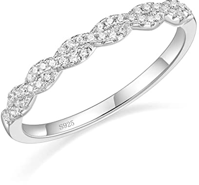 Titaniumcentral Damen Vorsteckring 925 Silber Rosegold Gold Halb Eternity Ringe Schmal Verdreht Zirkonia Verlobungsring (Silber,58 (18.5))
