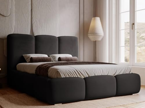 GRAINGOLD Bubble Bett 160x200, Polsterbett mit Bettkasten, Polsterbett mit Stauraum, Samt, mit Lattenrost, mit Kopfteil, ohne Matratze (Schwarz, 160x200)