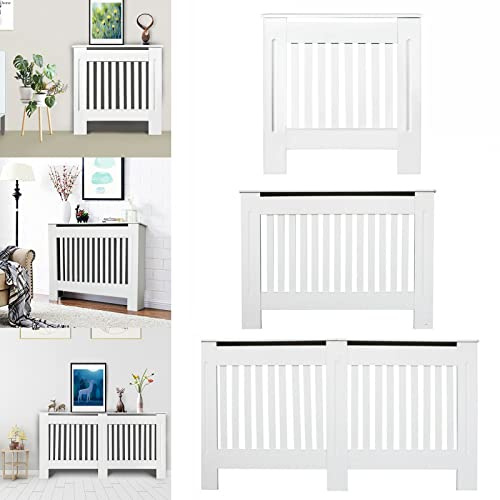 Royalswill Radiator Cover Medium, White Painted traditional MDF Wood Grill Cabinet Shelf, Vertical Slat Modern Heating Covers Living Room Bedroom Hallway, 112 (L) x 19(D) 82 (H)cm
