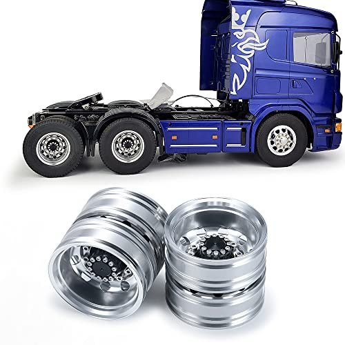 WEFEINO 4Pcs Aluminum Rear Wheels Rims for 1/14 Tamiya Truck Climbing Tractor RC Car