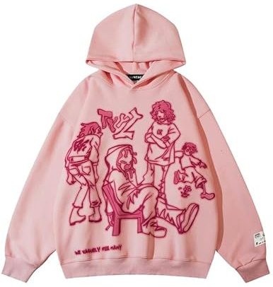 Aelfric Eden Unisex Oversized Hoodies Damen Graphic Kapuzenpullover Herren Baumwoll Pullover Streetwear Hip Hop Sweatshirt Rosa M
