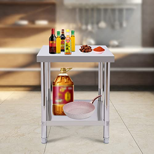Edelstahltisch Arbeitstisch Küchentisch Lebensmittel Zubereitungstisch mit Verstellbare Füße, Edelstahl Catering Tisch für Küche, Bar, Restaurant, Haus, Hotel, Outdoor, 2 Stufen (60*45*80cm)