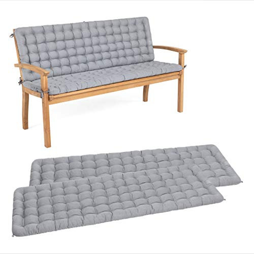 HAVE A SEAT Living - Gartenbank Auflage mit Rückenteil 110 cm - Bequemes Gartenbankauflagen Set - Waschbar bis 95°C, Orthopädisch, Wetterfest - Made in Germany (2X 110x48 cm, Hellgrau)