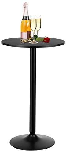 GiantexUK Round Bar Table, Modern Pub Table with Non-slip Plastic Ring, 60CM Top Breakfast Tables for Living Room Dining Room Kitchen Pub Counter (1, Black, 60 x 60 x 101cm)