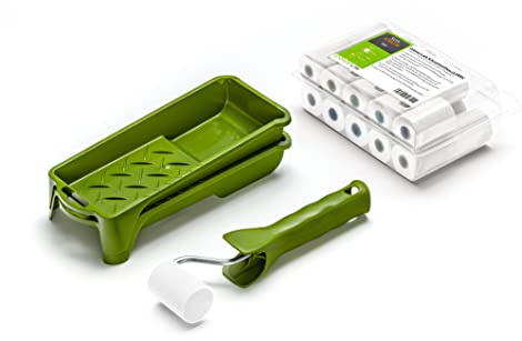 Colorus Lackier Set 20x Schaumstoff Lackrolle 5 cm fein 2x Wanne 1x Bügel | Malerset mit Farbwalzenbügel und 2 Farbwannen, feine Schaumwalze und kleiner Farbroller für Türen und Möbel