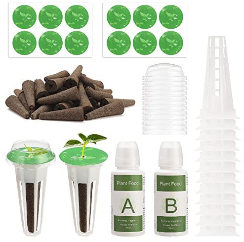 Kit de Dosettes de Graines pour Aerogarden, Kit de Culture Hydroponique, Kit de Dosettes de Plantes A&B Fertilisation Solide avec Paniers de Culture, éponges de Culture, Dômes et(12 pièces)