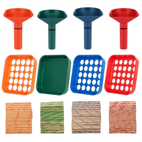 Münzsortierer und Münzsortierröhre – 4 farbcodierte Münztrenner und Münzsortierer, Bündel mit 100 Stück Münzhüllen, sortiert