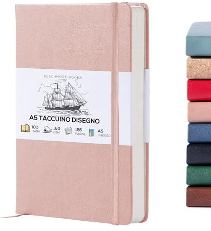 BEECHMORE BOOKS Skizzenbuch A5 (14,8 x 21) – Hardcover aus Veganleder, 156 Seiten 160 g/m² | Perforiert, Lay-Flat, Geschenkbox, Skizzenblock für Zeichnen, Malen, Mixed Media