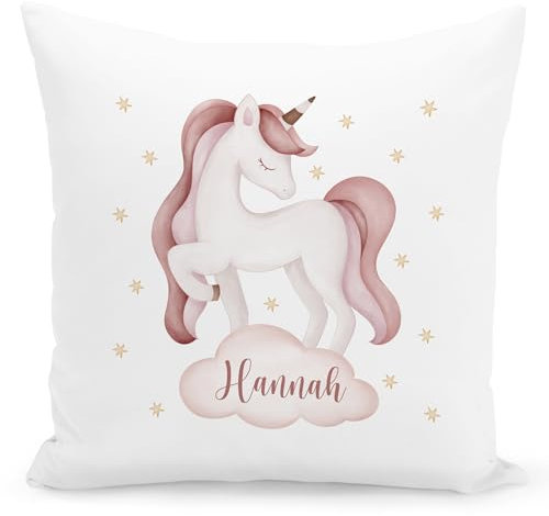 Einhorn Kissen personalisiertes Einhornkissen Kissen mit Namen für Mädchen Kuschelkissen Kinder Dekokissen Kinderzimmer Namenskissen 40x40 cm inkl. Füllung (Boho Stil)