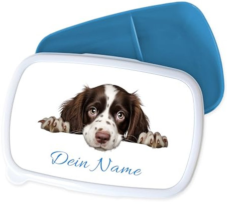 GRAZDesign Fiambrera infantil personalizada con nombre de perro, caja de almuerzo, guardería y escuela, regalo para niñas y niños, color azul