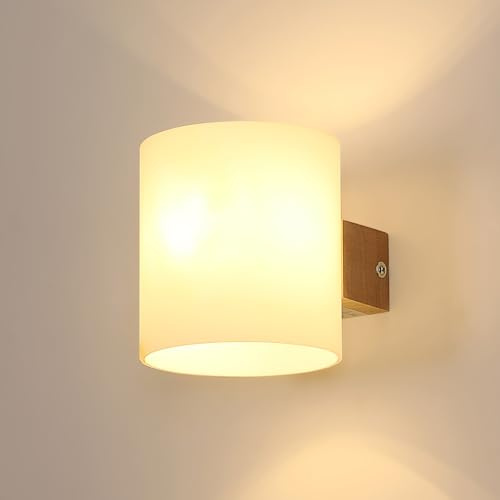 Tealight Vintage Wandleuchte Innen Holz, Lampenschirm aus Glas