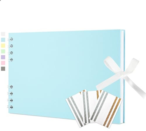 Vienrose Album Fotografico Scrapbook fai da te con 40 Pagine Bianche Spiralalbum per Baby Shower, Matrimonio e Compleanno, 15x21,6 cm Azzurro
