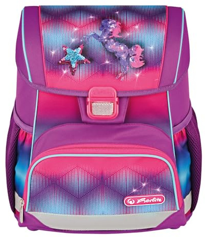 HERLITZ Loop Funky Horse Schulranzen, Rucksack für Kinder, Schulrucksack 17L, Kinderrucksack, Leicht Schultasche für Mädchen, Reflexmaterial, Schnallenverschluss, Ergonomische Form, Rosa Violett