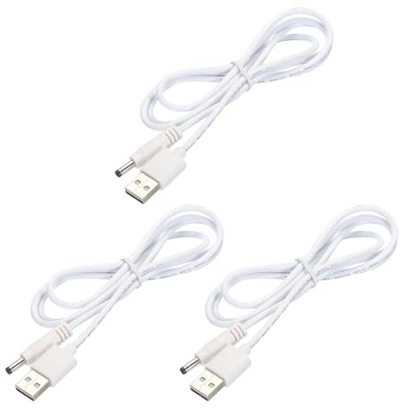 sourcing map USB to DC Power Cable 1 M USB to DC 4.0mm x 1.7mm 5v Power Cord White for Mini Fan Camera Mobile Phone Tablet Devices 3 Pcs