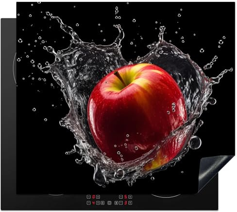 KitchenYeah© Herdabdeckplatte Einteilig Ceranfeld Abdeckplatte | 60x52 cm - Induktionsschutz Küche Deko Vinyl Matte Aufrollbar Apfel - Rot - Wasser - Schwarz - Frucht