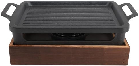 Griglia per Barbecue da Tavolo Portatile Haofy con Base in Legno, Perfetta per Cucinare in Casa, Picnic All'aperto, Campeggio