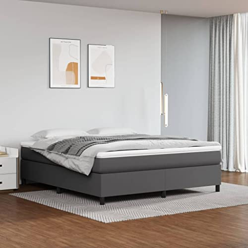 Keyroto Boxspringbett 180x200 mit Matratze Polsterbett 180x200 Bett mit matratze Bettgestell mit Lattenroste Bett ohne Kopfteil Kunstleder-Grau-180 x 200 cm