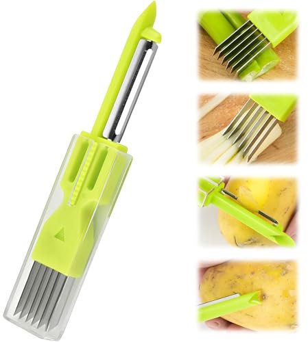 Coltello 3 in 1 per tagliare la seta, pelapatate, cipolla verde tritata, utensile da cucina per affettare verdure, cipolla aglio, tagliaverdure, tagliaverdure, affettatrice multifunzione per uso
