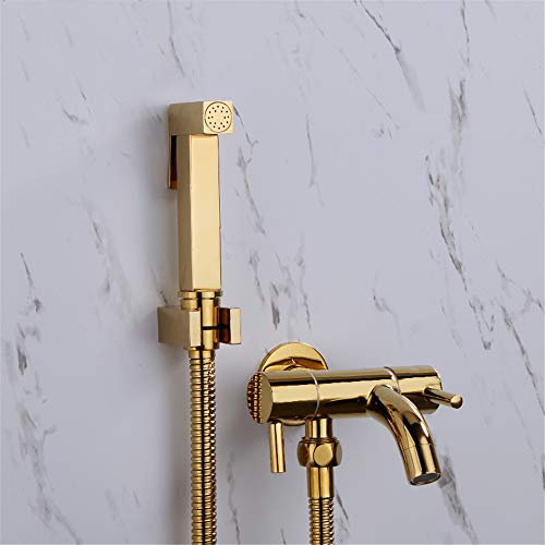ASBEQUZBE Wasserhahn Handbrause Bidet Sprayer Gold Massivmessing Quadratisch WC Douche Kit Dual Kupfer Wasserhahn Dusche Set Stabilize
