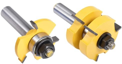 HOHXEN 2 Pcs/Set Tongue and Groove Router Bit Set, 1/2 Inch Shank Grooving Router Bit, 3 Teeth T-Shape Wood Milling Cutter, WoodWorking Tools (1/2 Shank, 1/2 Teeth Width, 1/2 Teeth Depth)