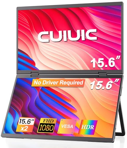 CUIUIC 15.6-inch Folding Portable Dual Screen 1080P, Laptop Screen, Plug and Play, No Driver Required Compatible with Windows/Mac, with Kickstand/VESA Hole