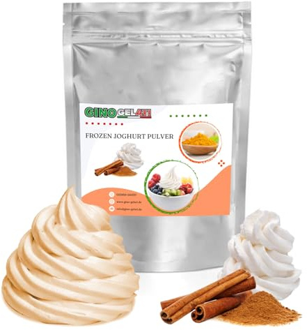 Gino Gelati Frozen Joghurt Pulver mit verschiedenen Geschmäckern, Made in Germany, schnelle und einfache Zubereitung mit oder ohne Eismaschine, zum Zuhause zubereiten (1 Kg, Zimt Sahne)