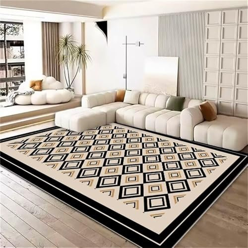 RUGMRZ Kinderzimmerteppich Junge Schreibtisch Teppich Schwarzer und gelber Quadratischer Geometrischer Design Schlafzimmerteppich Individuell gestaltbar Fleckerlteppich Nach Mass 120X160CM