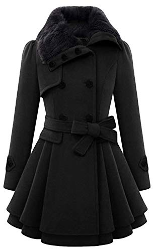 EFOFEI Women's Coat Parka Double Breasted Gothic Belt Trench Elegant Button Lapel Plain Outerwear Jacket Overcoat BLK M